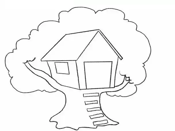 儿童简笔画-树屋(建在树上的房子)的绘画教程