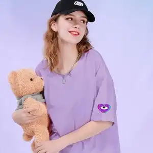 淡紫色t恤女宽松短