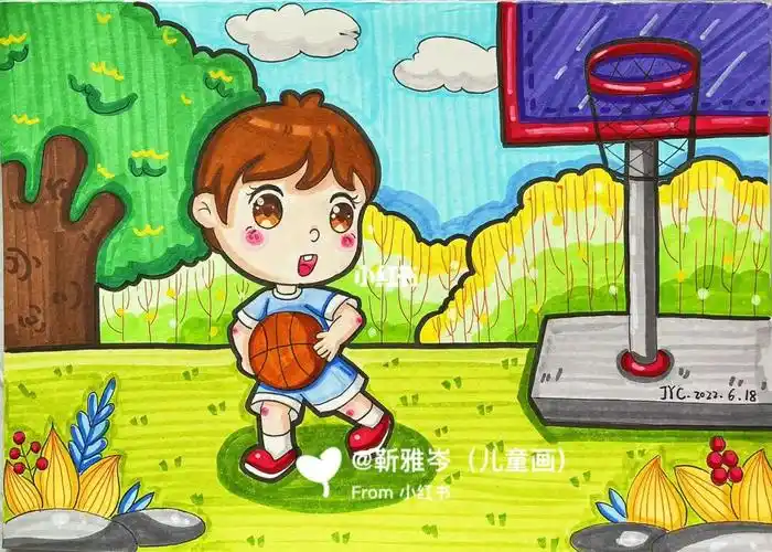 马克笔儿童画打篮球71
