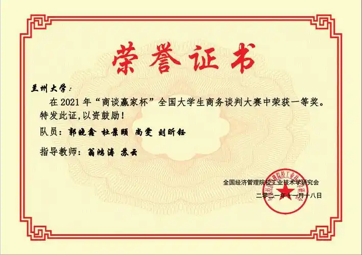 团体一等奖荣誉证书