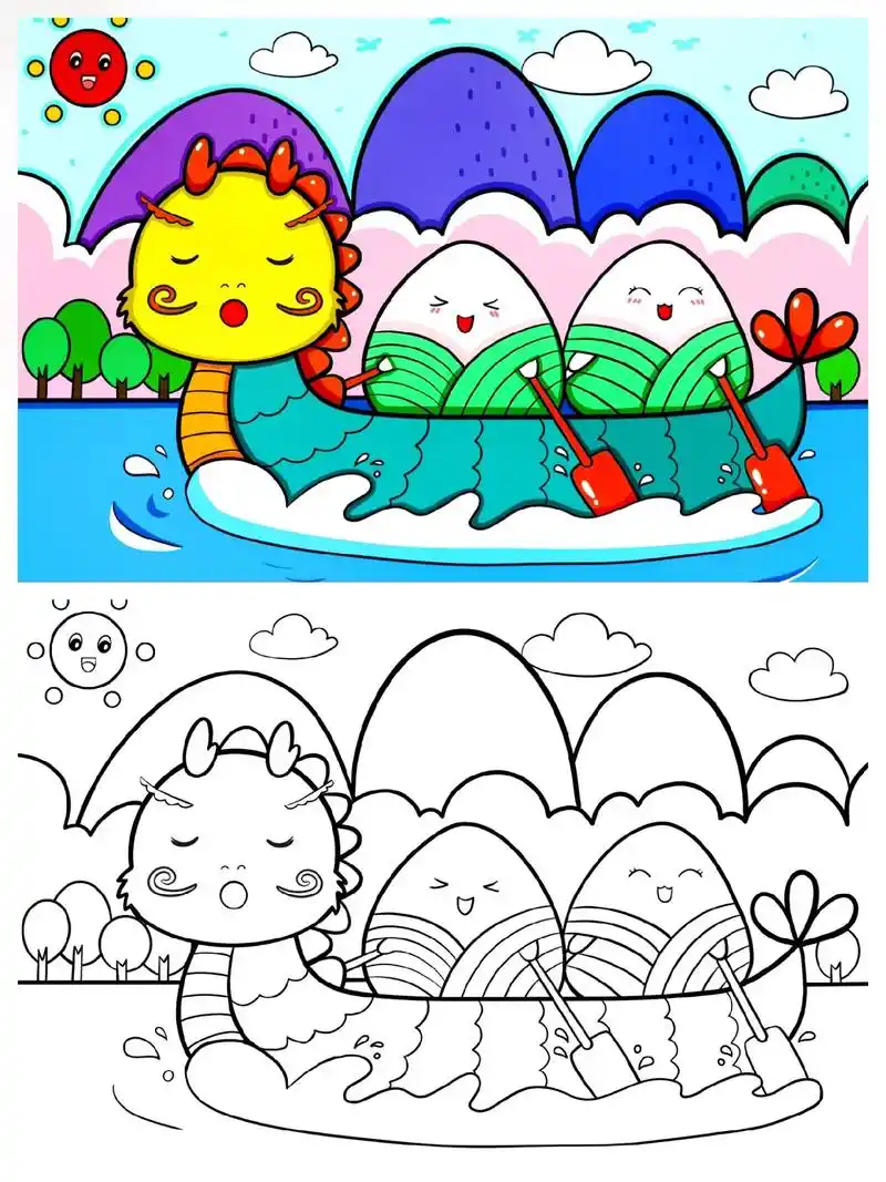 端午节主题画,素材可打印.#端午节手抄报#端午节简笔画 #可 - 抖音