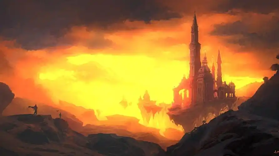 wallpaperengine幻想风夕阳城堡绘图动态壁纸