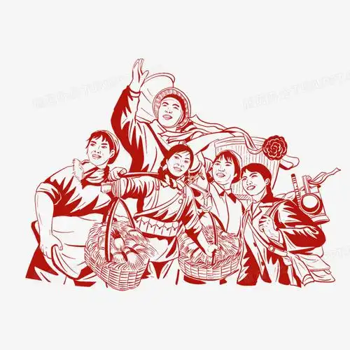 手绘线描风劳动人民形象免抠元素