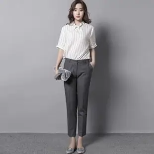 春秋款灰色修身九分裤女职业正装西裤烟管裤显瘦小脚裤休闲长裤潮