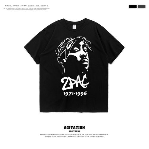 agitation春夏季新款纯棉圆领短袖t恤2pac周边印花t恤男