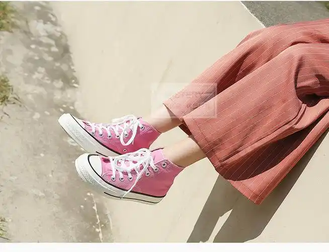 粉色高帮帆布鞋女复刻布鞋秋新款运动鞋学生原宿ulzzang街拍鞋女