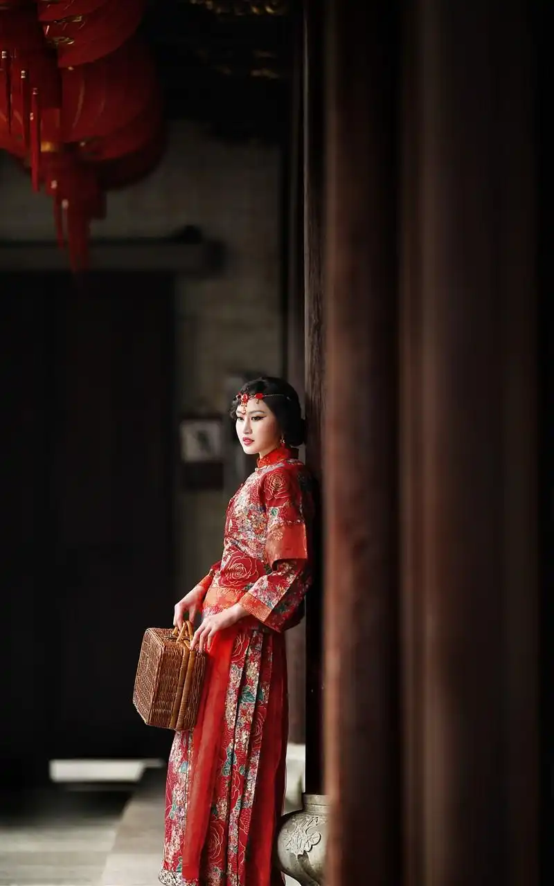 古典美女红衣新娘宽屏手机壁纸下载