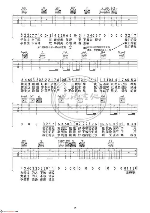 刚刚好吉他谱-薛之谦-c调弹唱谱-高清图片谱 - 51乐谱网