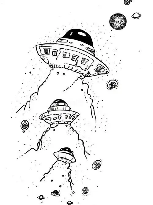 ufo-黑白简笔画