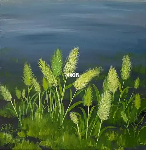 丙烯画狗尾巴草