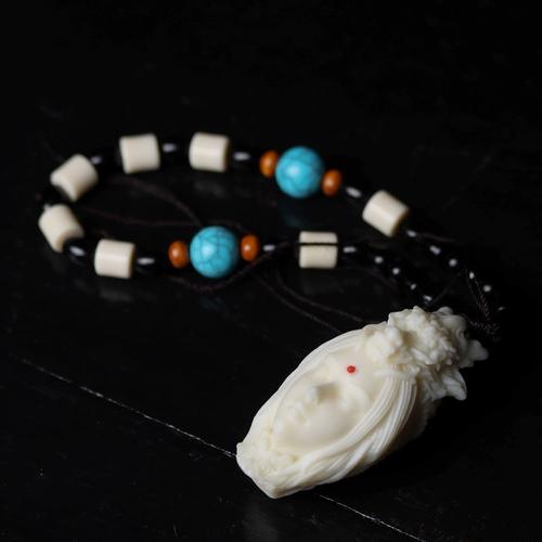 象牙果雕刻小龙女6.5*2.5*2cm珠链吊坠家居盘玩木质工艺品手把件