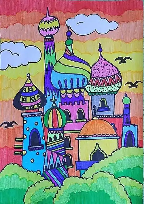 【创意绘画】儿童画公主的城堡 小猫绘画教程(步骤)