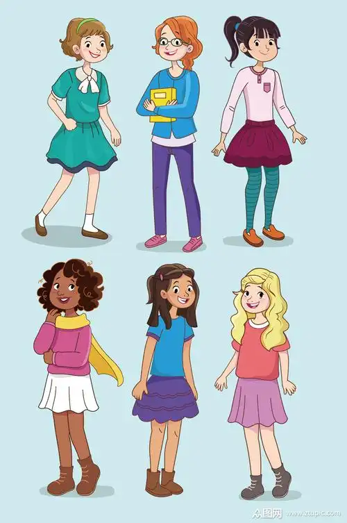 ai矢量卡通女孩女士素材