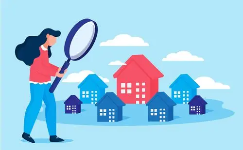 创意放大镜找房的女子矢量素材