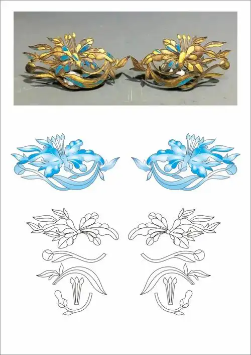 清代祥纹花丝点翠发钗高清复刻分解图