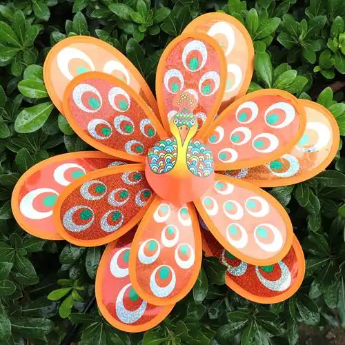 双层亮片孔雀羽毛镭射风车儿童玩具公园户外场地装饰插地广告风车