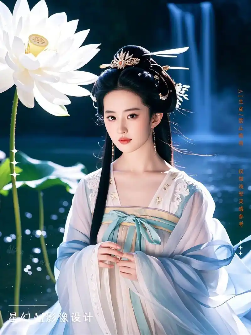 刘亦菲|月下莲花神女古风造型