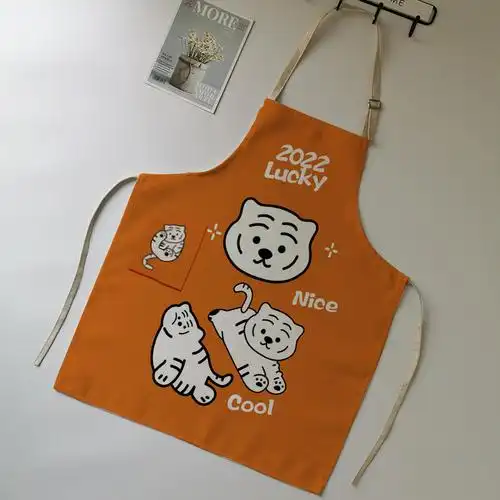 围裙卡通可爱老虎棉麻布艺家用厨房做饭防污围裙