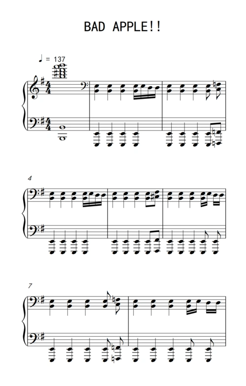 bad apple 歌谱 简谱