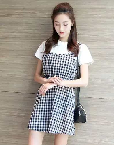 女款格子吊带连衣裙