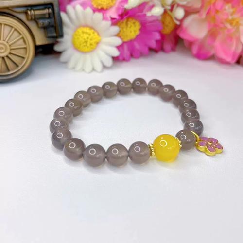 小红薯爆款中国风天然烟紫玉髓玛瑙手串花朵手串手链复古手工饰品