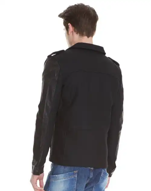 炭黑色时尚休闲立领拼接男士夹克