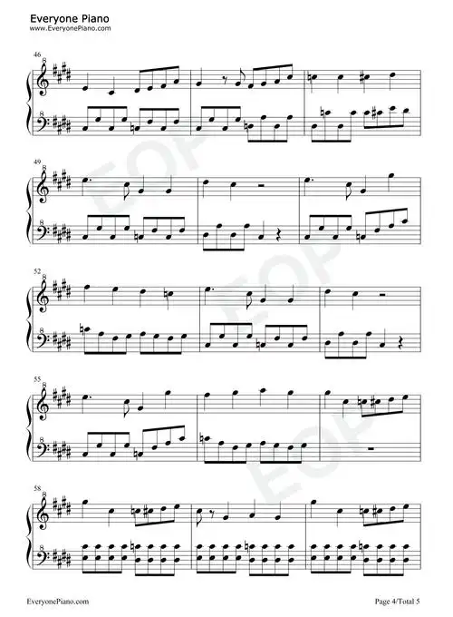 天堂岛之歌-hide and seek五线谱预览4-钢琴谱文件(五线谱,双手简谱