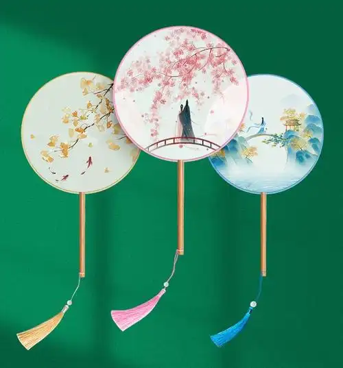 影楼圆扇子流苏中国风小圆扇广场舞旗袍闺蜜便携古风团扇竹柄戏曲