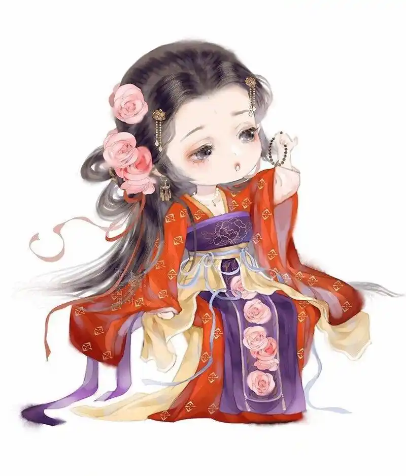 袅娜少女羞,岁月无忧愁. 古风人物插画,q版 小可爱系列. 图