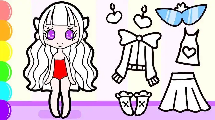 儿童简笔画:给芭比娃娃装扮衣服,并着上漂亮的颜色