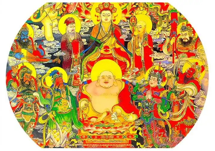 工笔古画风格结缘全佛图满堂佛全堂佛立架摆台画水晶版画相框挂画8寸