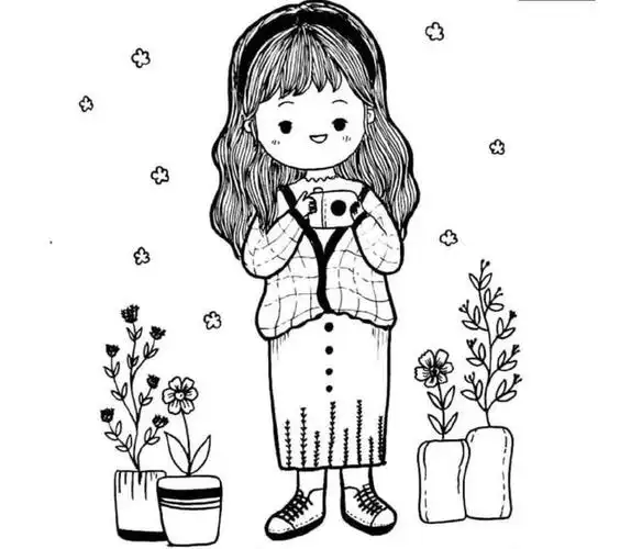 画小女孩简笔画 全身,画小女孩(用黑白线描方式表达更生动形象)