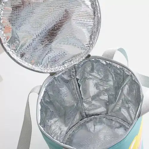 现货可爱保温饭盒袋皮革加厚铝箔便当包圆形学生上班手提饭包大号