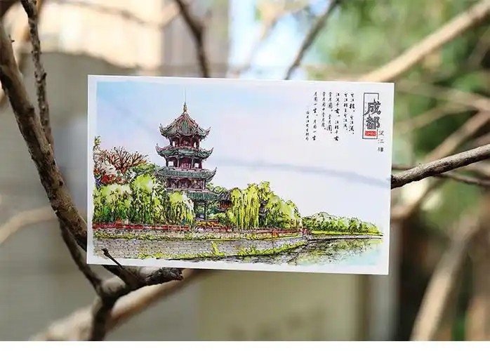 四川成都手绘明信片旅游文创纪念品伴手礼大熊猫宽窄巷子