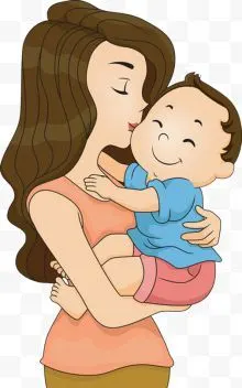 手绘可爱插图母亲节亲吻孩子妈妈