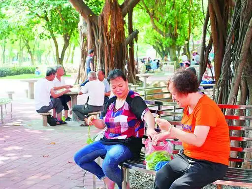 城东公园优美的环境吸引老年人前来休闲娱乐.