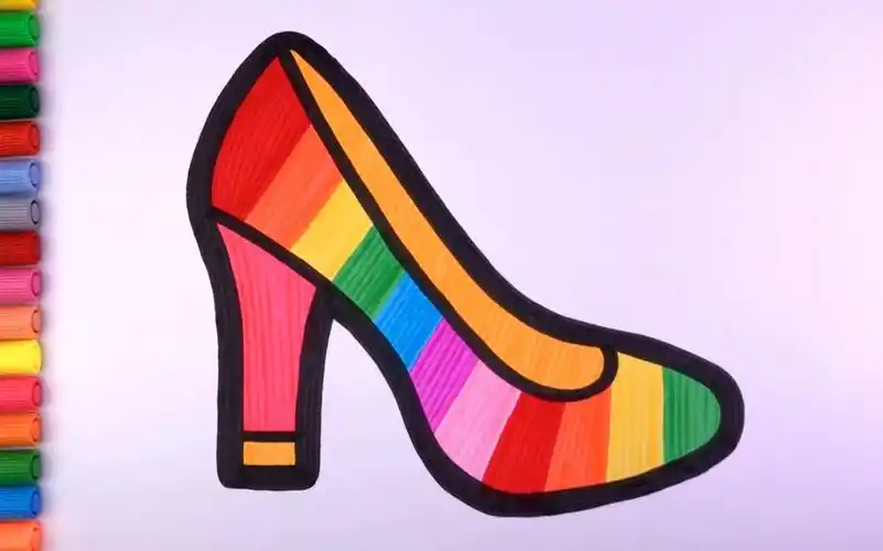 儿童简笔画教孩子画高跟鞋并涂色