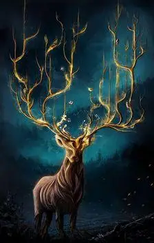 少女,鹿角,鹿,手绘,水彩,插画,唯美,壁纸,意境,创意