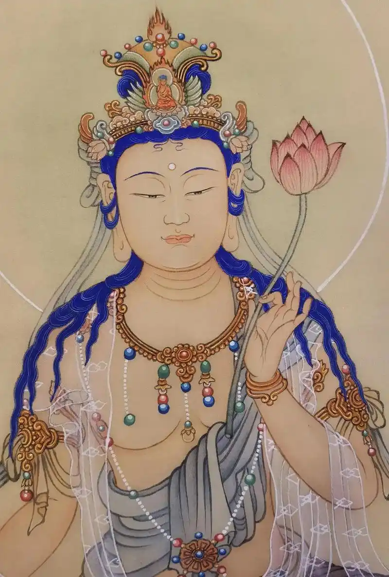 持莲观音绢本描金小重彩