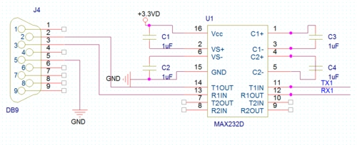 db9与max232的连接方法及pcb设计注意点