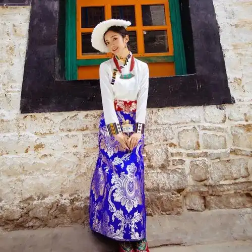 藏族衣服女西藏民族风2022夏季新款围裙藏装半身裙套装服饰藏袍康巴