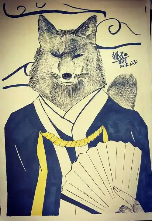 2018.12.3周日上午8:00总校区学院素描班作品《动物肖像黑白插画》