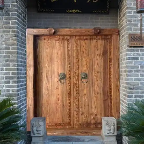 【北京别墅庭院设计】实木仿古寺庙古宅老木门 榆木双开大门中式复古