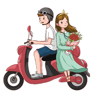 体育人孤立的卡通人物骑摩托车的卡通甜蜜情侣元素矢量卡通夫妇骑摩托