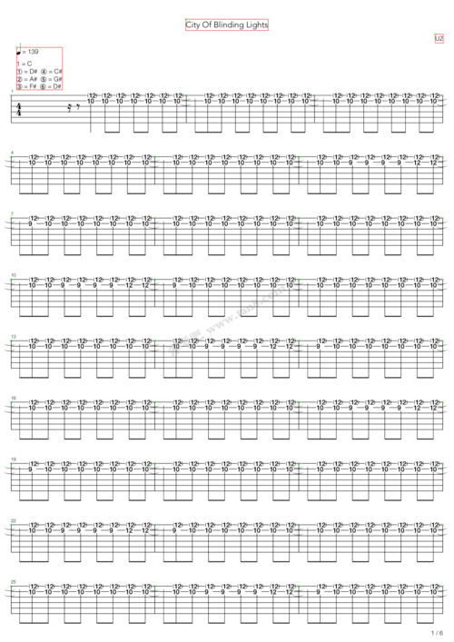 《city of blinding lights》,u2(六线谱 吉他谱吉他谱 第6页