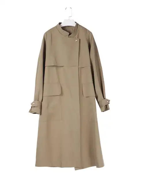 宽松soloki韩系气质显瘦百搭卡其色中长过膝立领风衣