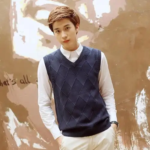 凡卓思 男士v领修身毛线背心纯色针织毛背心男无袖毛衣马甲男