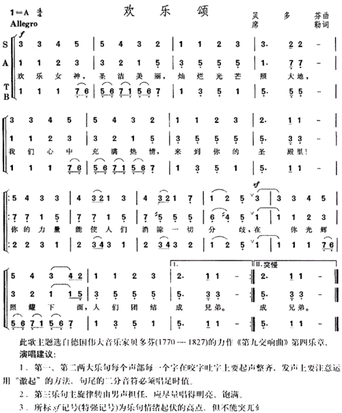 欢乐颂歌谱贝多芬欢乐颂歌词简谱