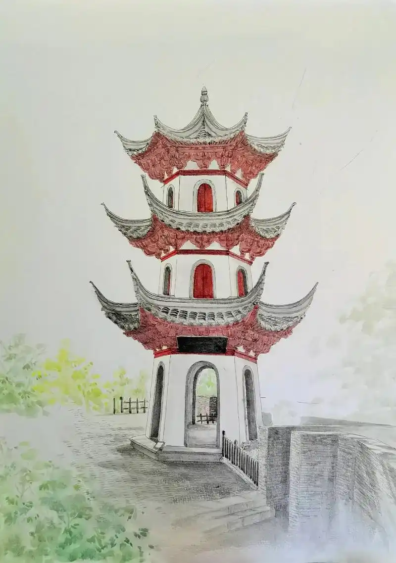 川沙古镇 — 魁星阁 #手绘 #水彩 #景点打卡 #古街古巷 - 抖音