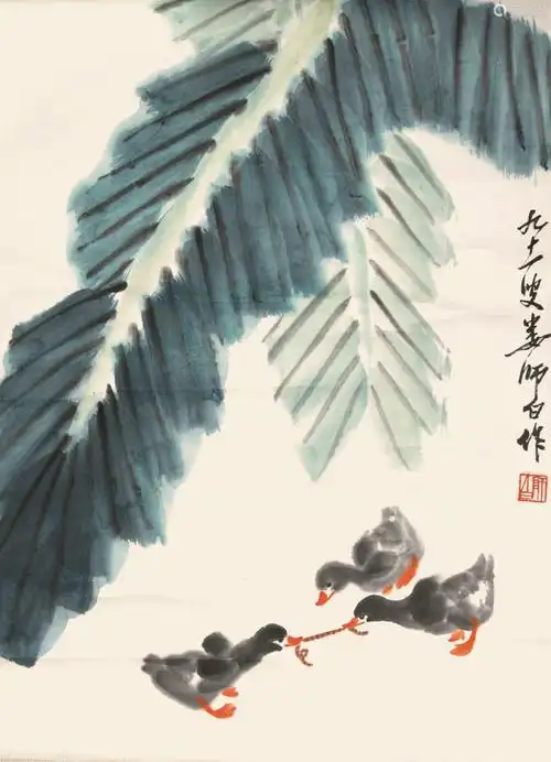 娄师白芭蕉小鸭纸本立轴